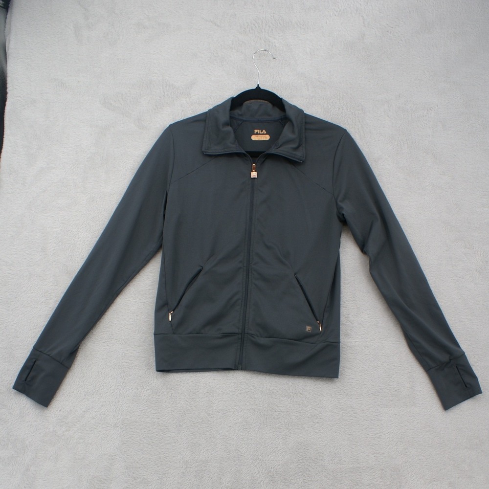 Fila Women Gray Full Zip Track Jacket Rose Gold Accents Thumbholes Small - Picture 1 of 14
